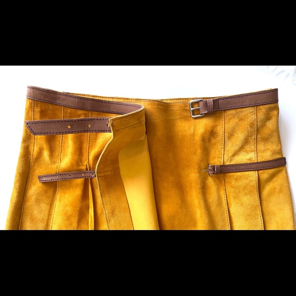 Prada Mustard Yellow Suede Mid Length Wrap Skirt - Picture 8 of 15